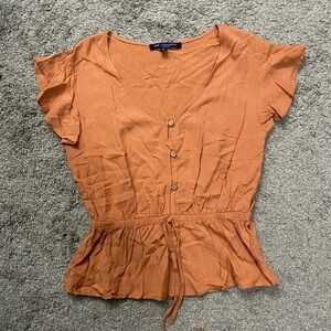 One Clothing Terracotta Button-Down Peplum Top